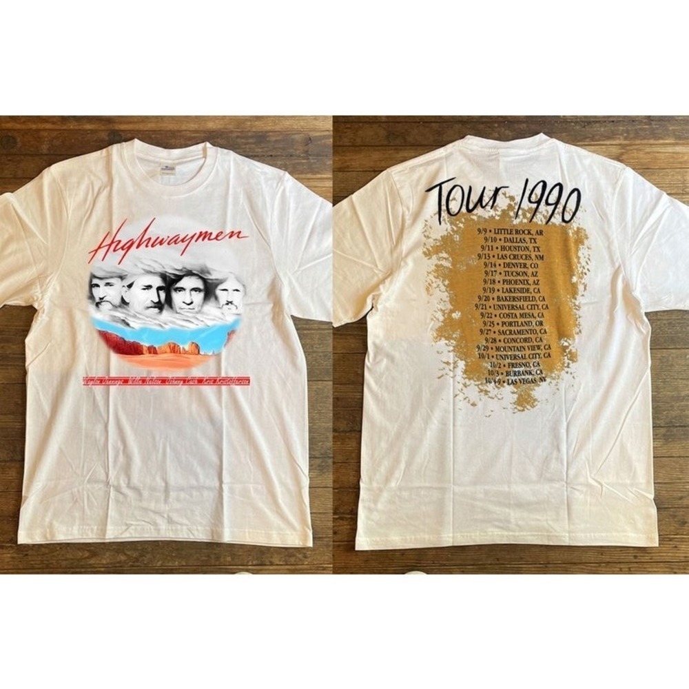 Johnny Cash Tour 1990 Tshirt The Highwaymen Gift Shirt 2 Sided